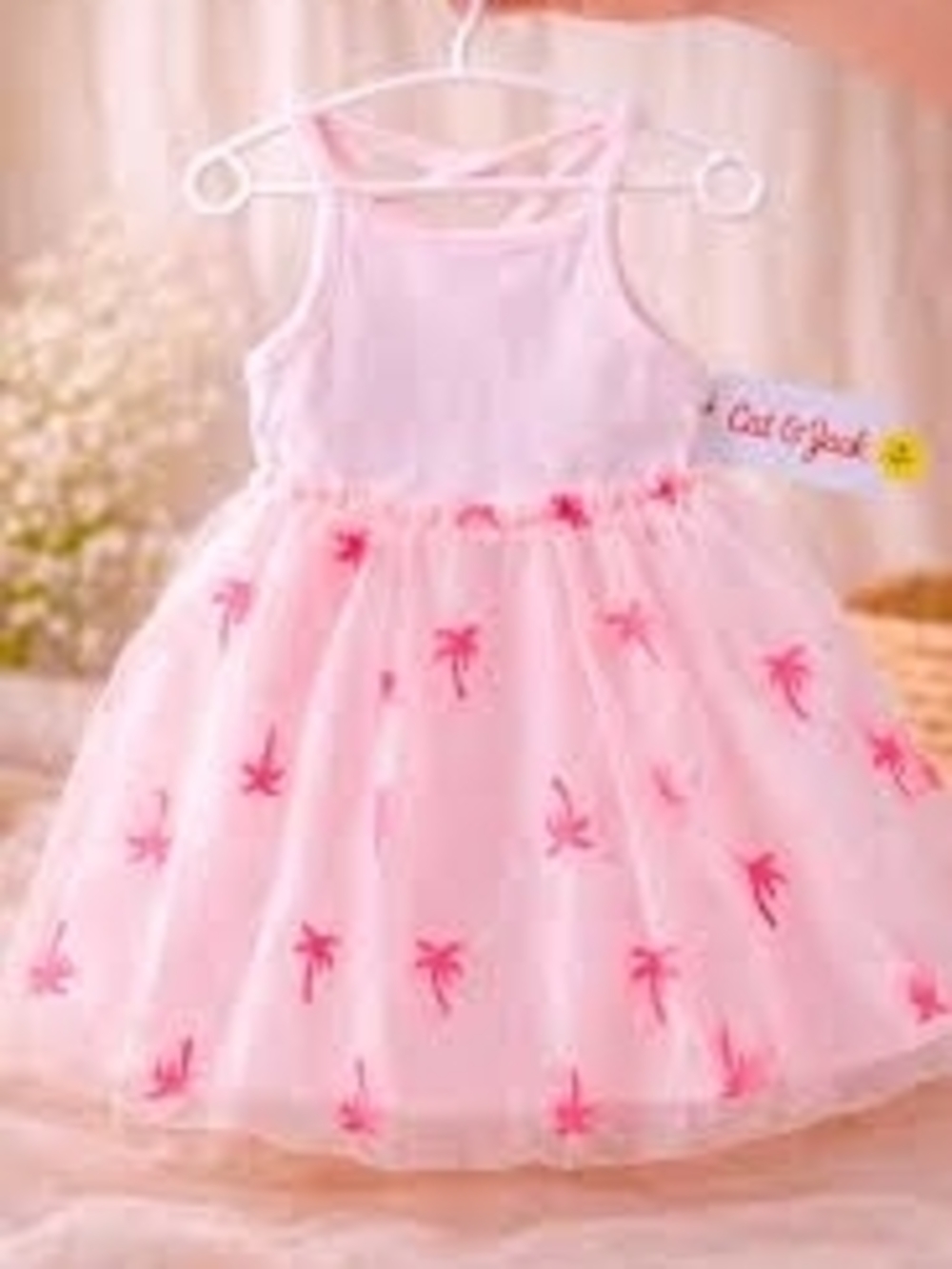 Pink Tulle Palm-Print Girls' Dress